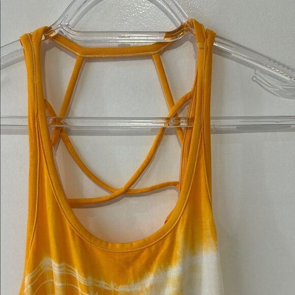CHASER  Yellow  White Tie Dye Mini crossback  Sleeveless Halter Dress M - Picture 5 of 7